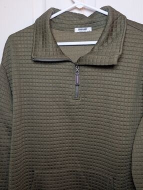 COOFANDY Men's 1/4 Zip Pullover Size XL Green Long Sleeve Quilted